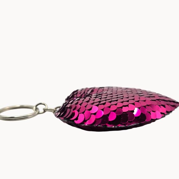 Purple/Pink Flip Sequin Sparkling Large Heart Shaped Keychain Bag Accessory Gift - Picture 7 of 9